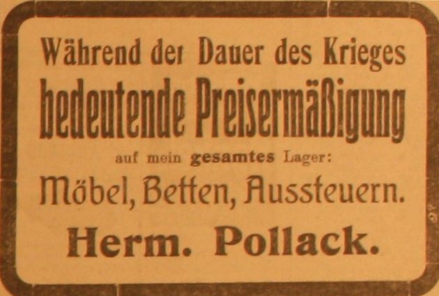 Anzeige im General-Anzeiger vom 21. August 1914