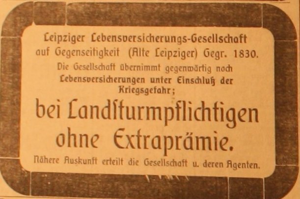 Anzeige im General-Anzeiger vom 24. August 1914