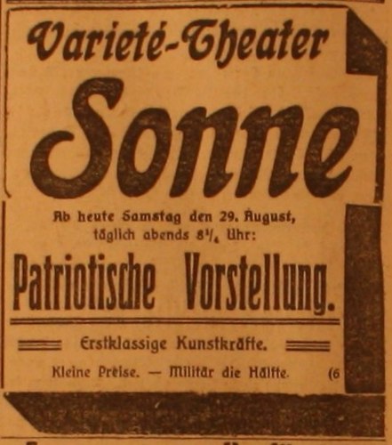 Anzeige im General-Anzeiger vom 29. August 1914