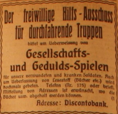 Anzeige im General-Anzeiger vom 31. August 1914