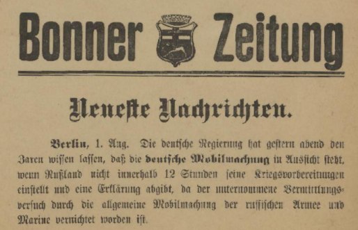 Extrablatt der Bonner Zeitung vom 1. August 1914