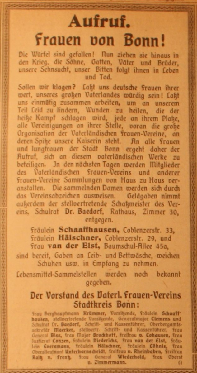 Anzeige im General-Anzeiger vom 3. August 1914