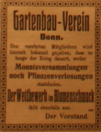 Anzeige in der Deutschen Reichs-Zeitung vom 10. August 1914