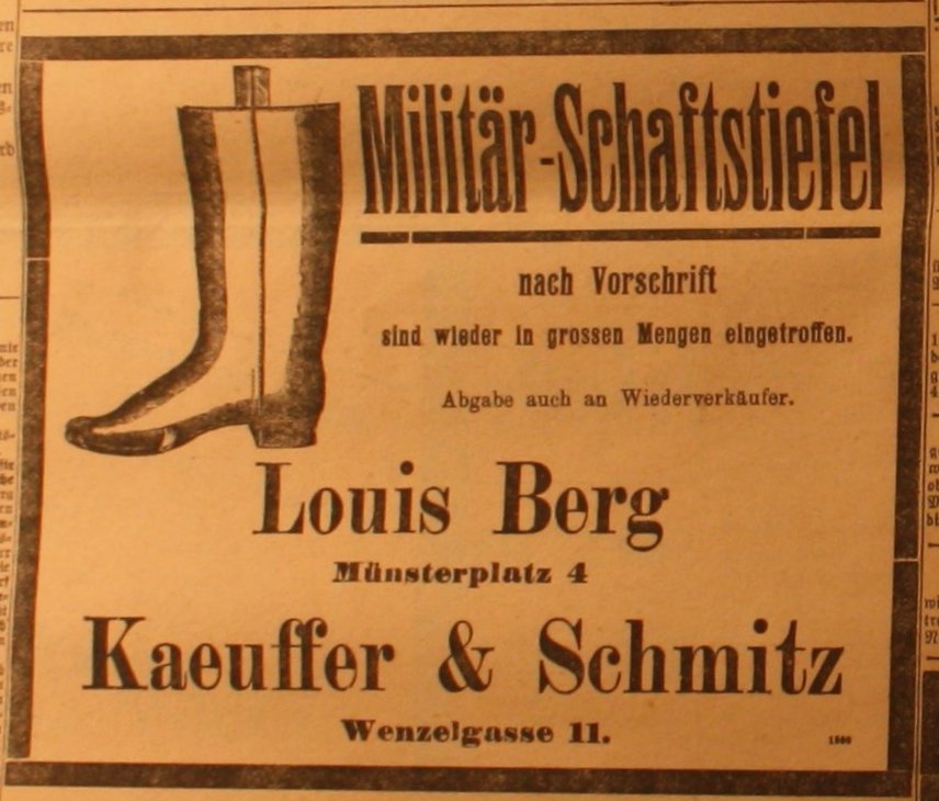 Anzeige in der Deutschen Reichszeitung vom 15. August 1914