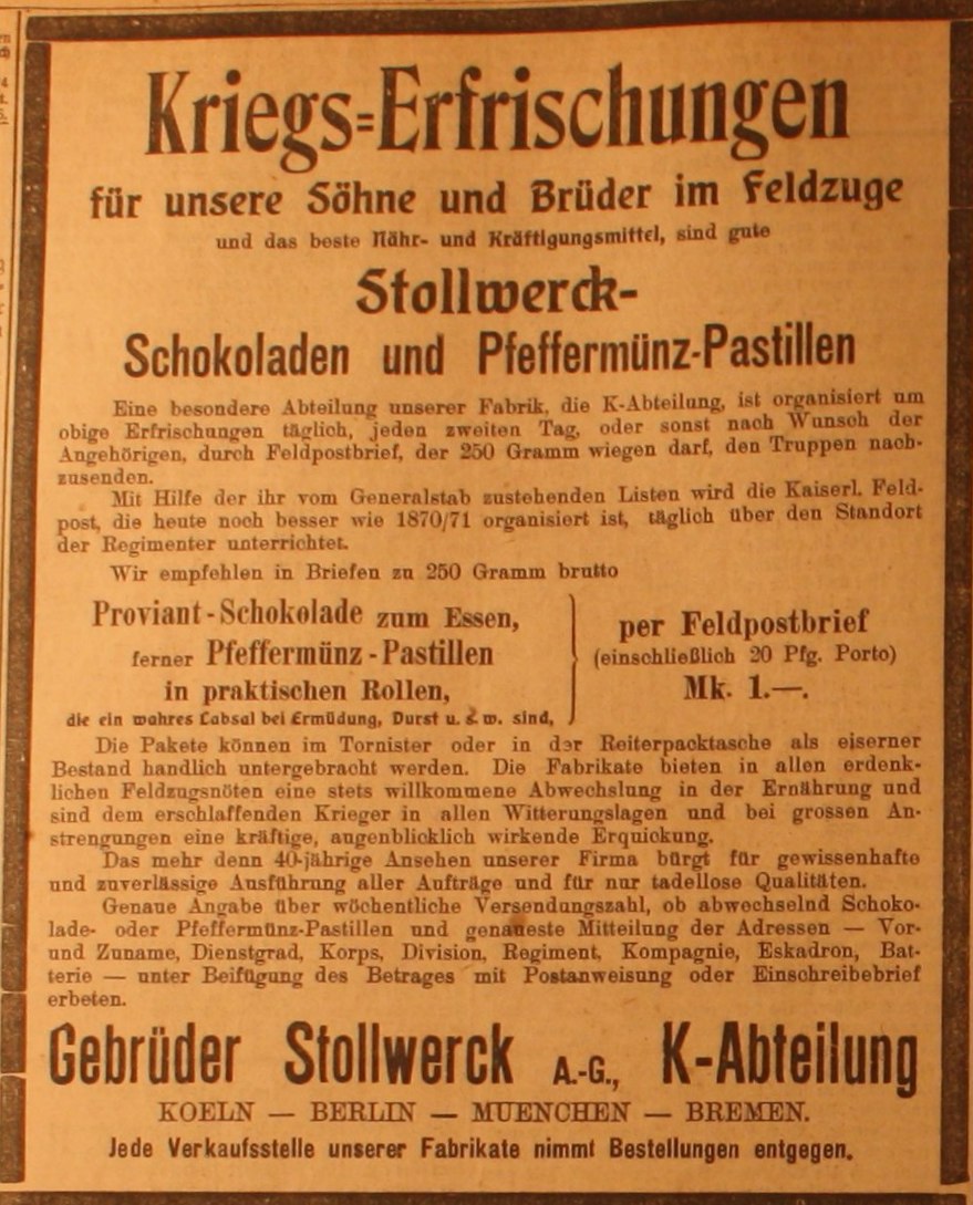 Anzeige im Bonner General-Anzeiger vom 14. August 1914