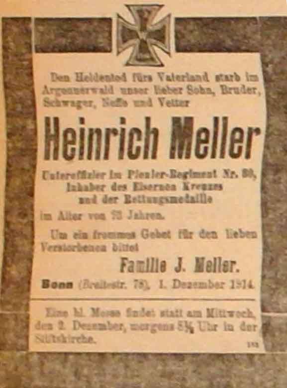 Anzeige in der Deutschen Reichs-Zeitung vom 1.Dezember 1914
