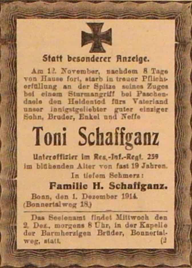 Anzeige im General-Anzeiger vom 1. Dezember 1914