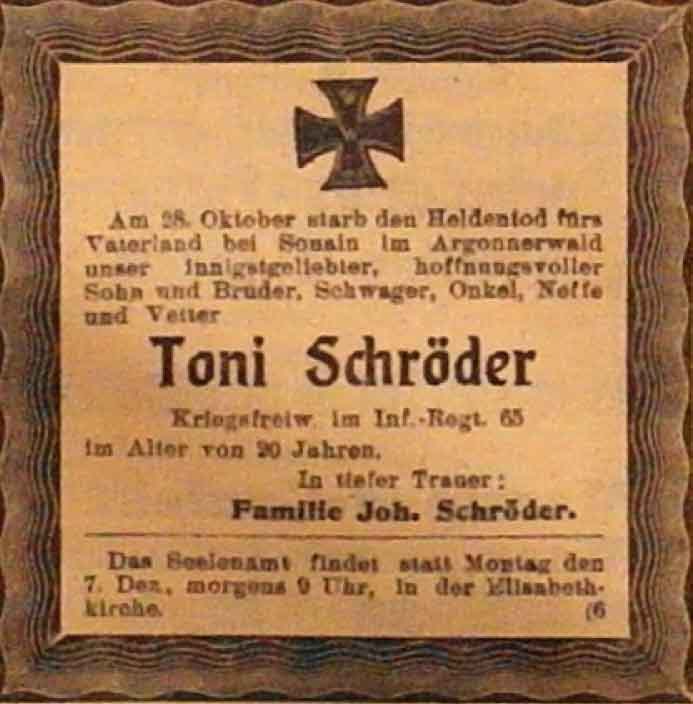 Anzeige im General-Anzeiger vom 5. Dezember 1914