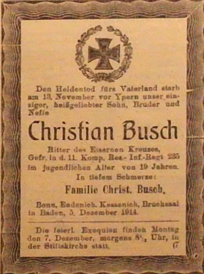 Anzeige im General-Anzeiger vom 6. Dezember 1914