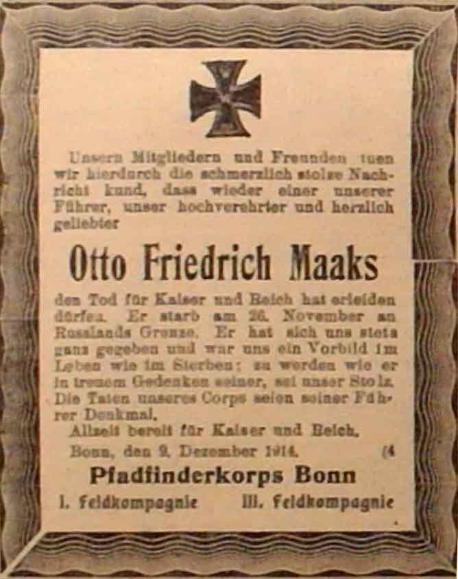 Anzeige im General-Anzeiger vom 10. Dezember 1914