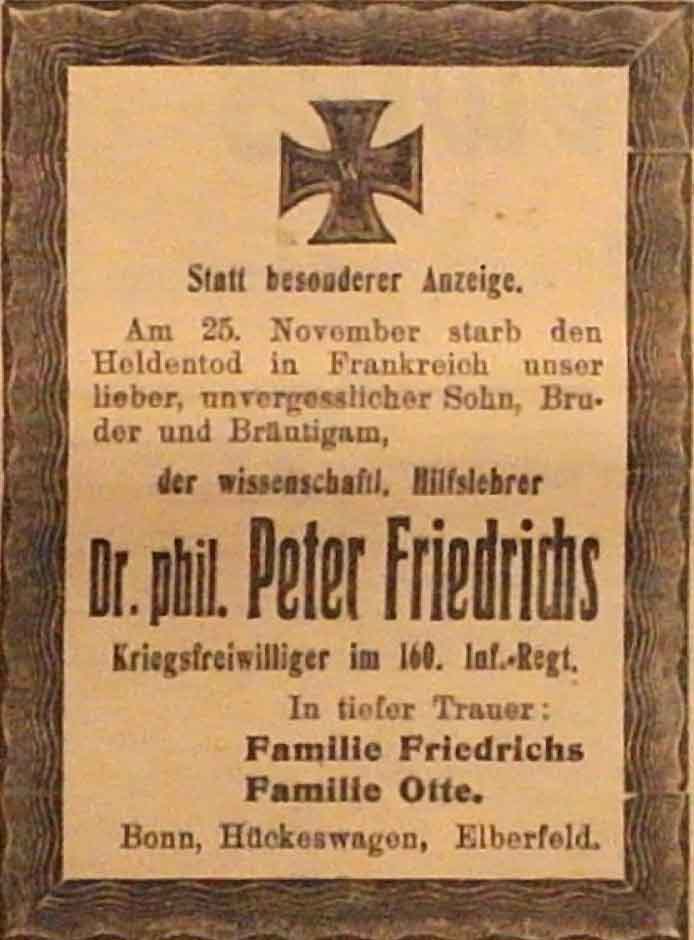 Anzeige im General-Anzeiger vom 11. Dezember 1914