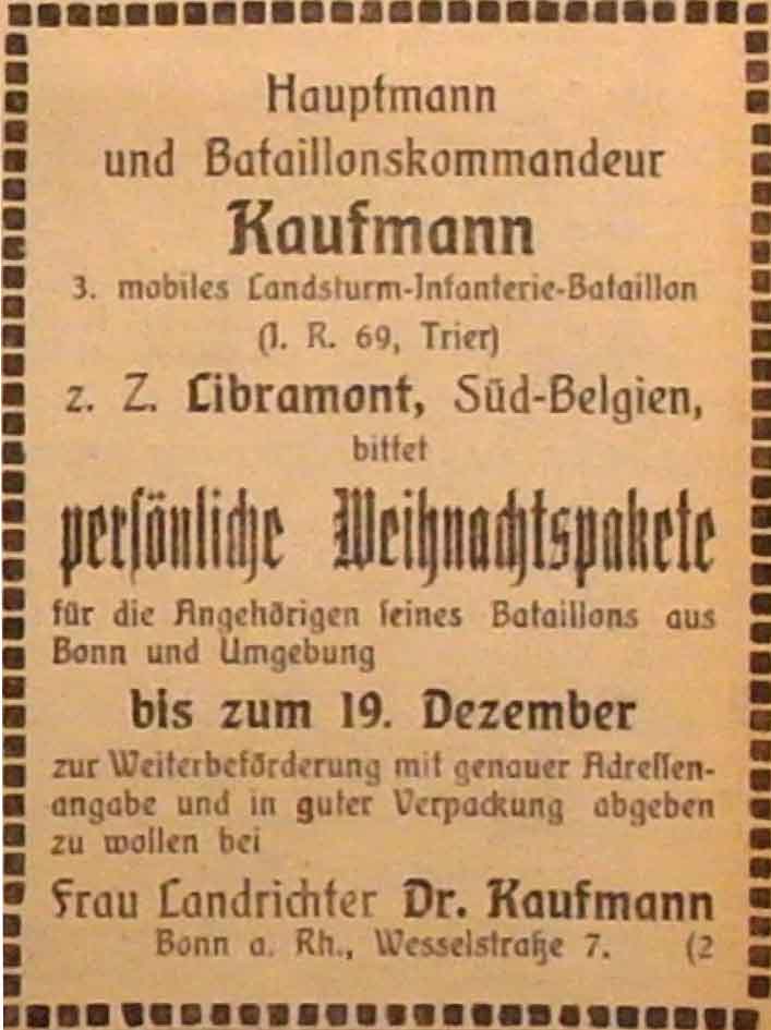 Anzeige im General-Anzeiger vom 15. Dezember 1914