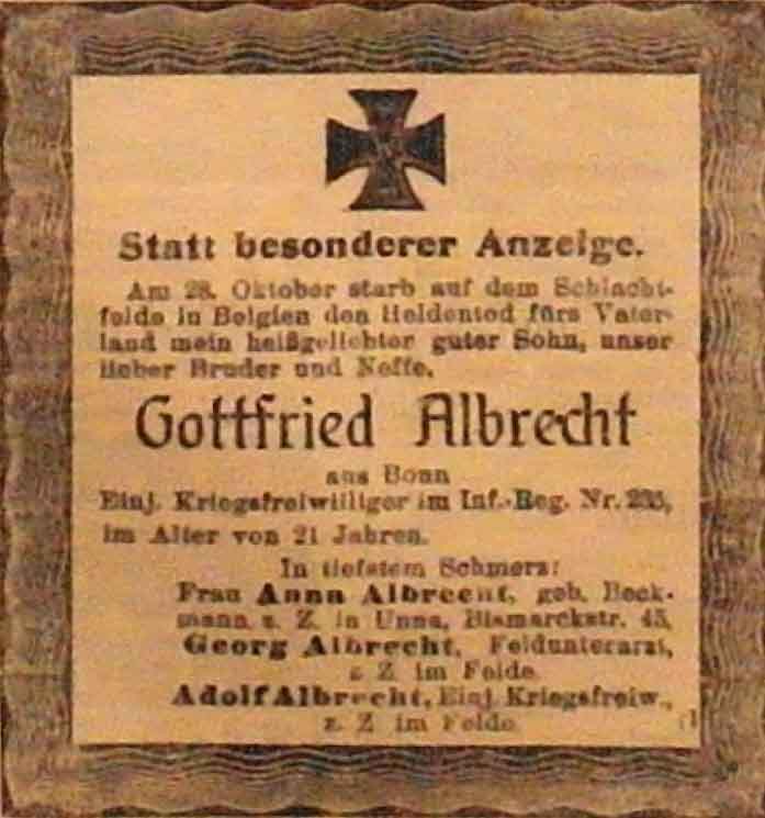 Anzeige im General-Anzeiger vom 16. Dezember 1914