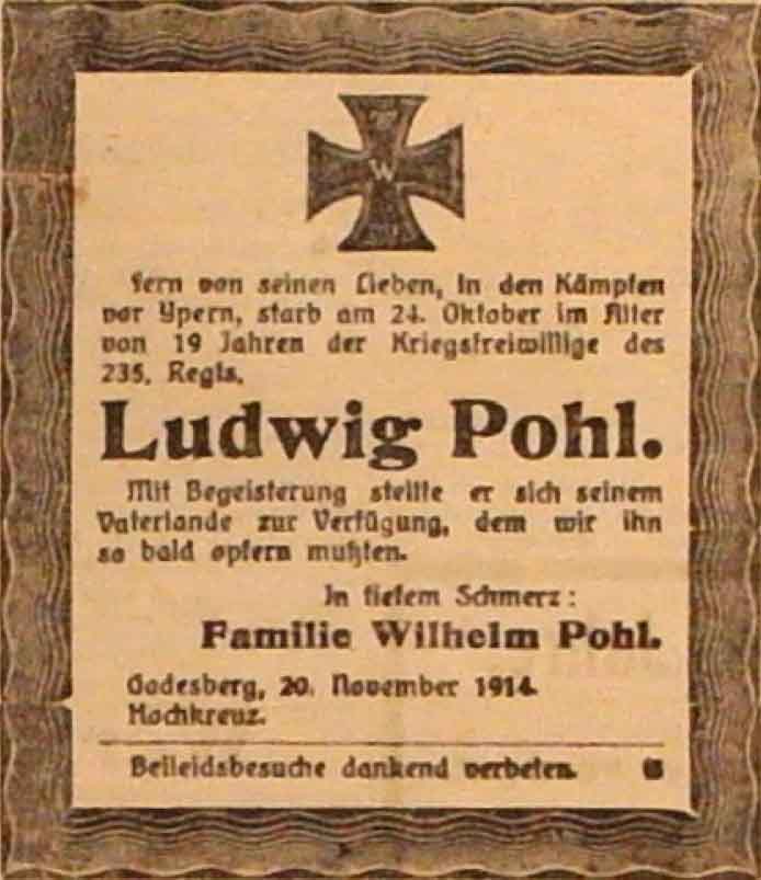 Anzeige im General-Anzeiger vom 20. Dezember 1914