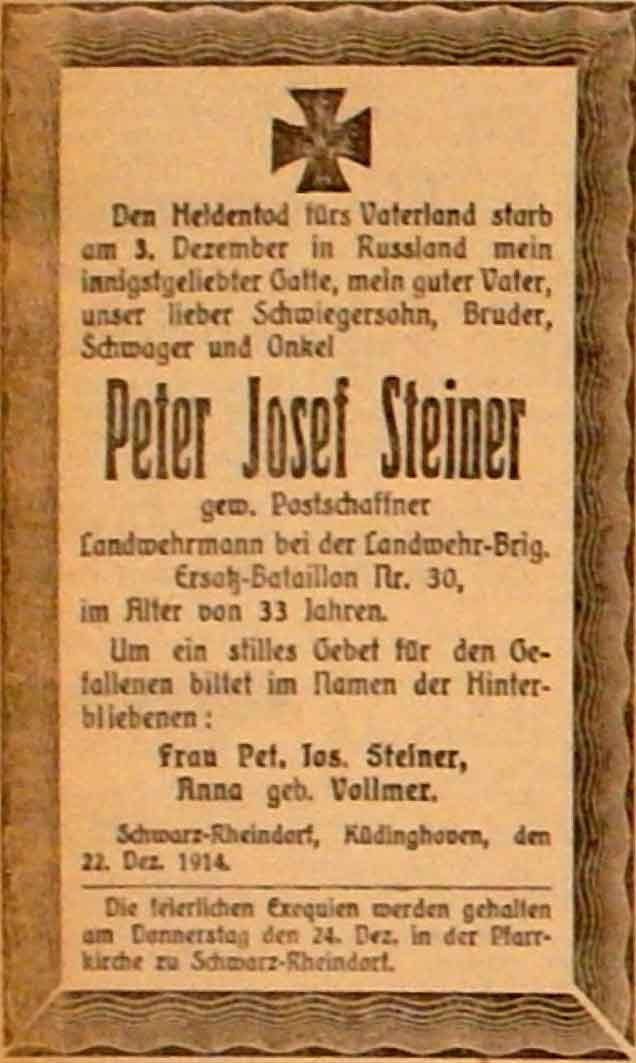 Anzeige im General-Anzeiger vom 22. Dezember 1914