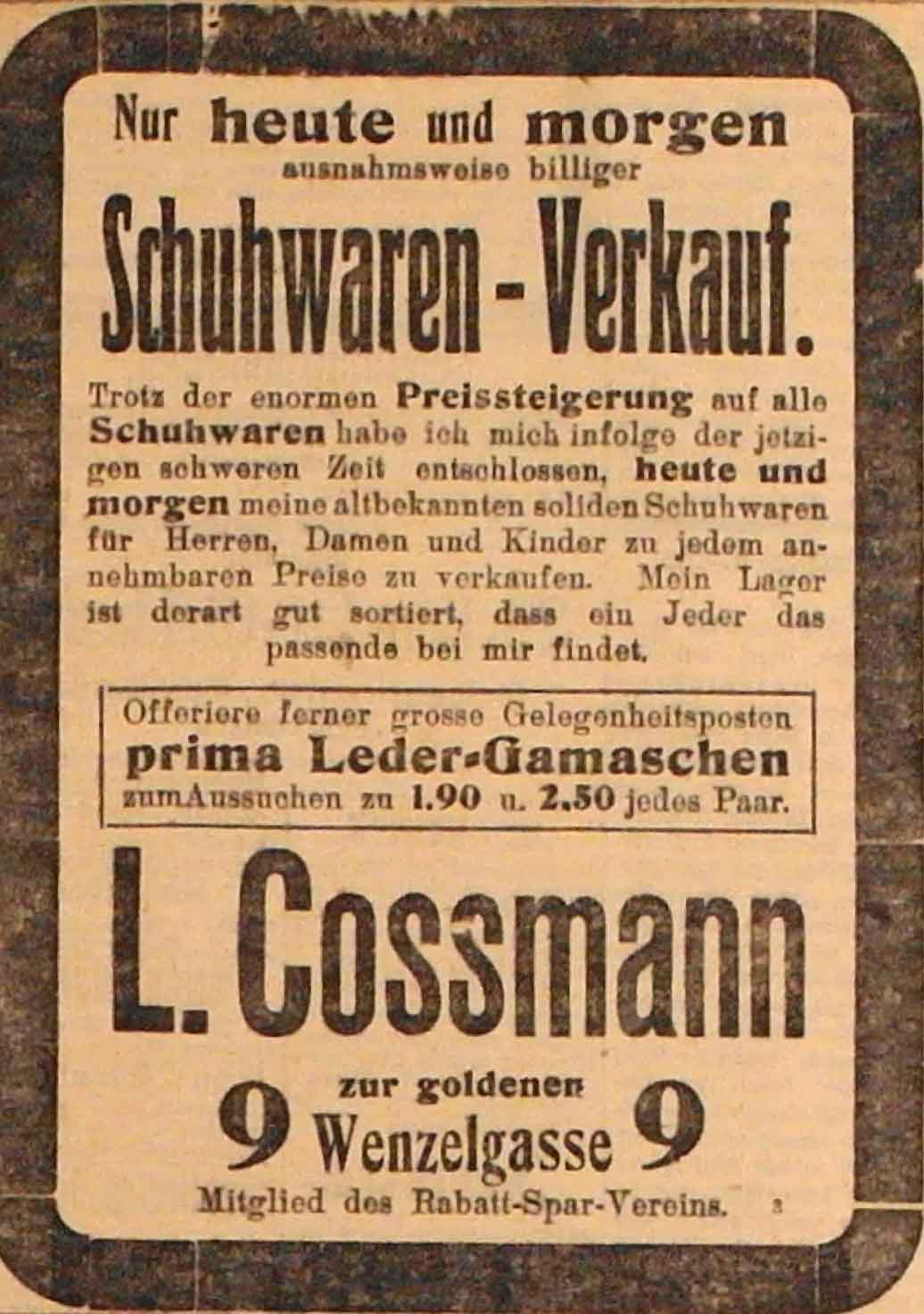 Anzeige im General-Anzeiger vom 23. Dezember 1914