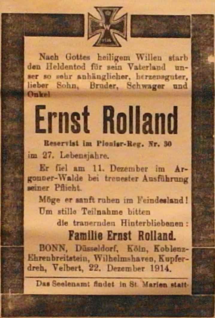 Anzeige in der Deutschen Reichszeitung vom 24. Dezember 1914