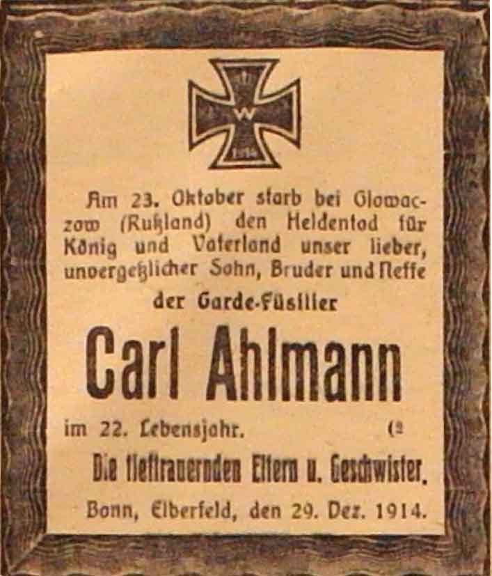 Anzeige im General-Anzeiger vom 29. Dezember 1914
