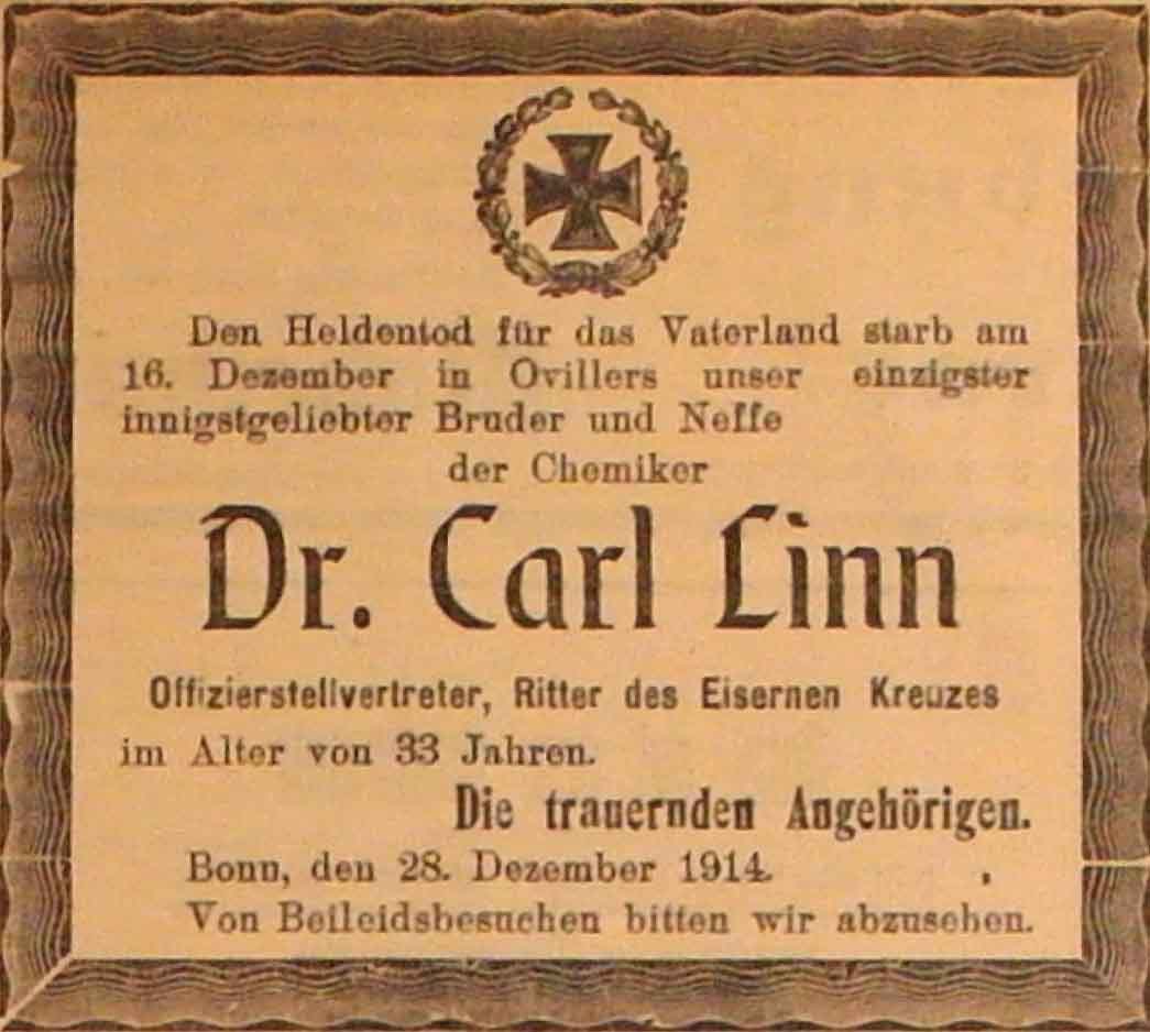 Anzeige im General-Anzeiger vom 30. Dezember 1914