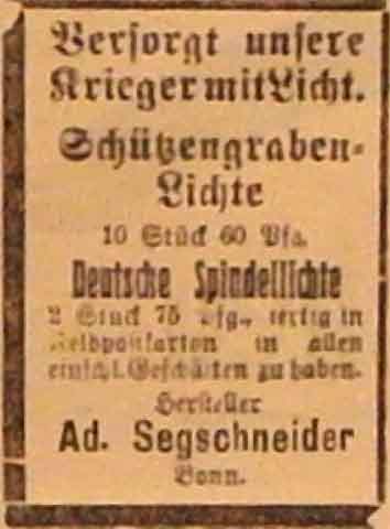 Anzeige im General-Anzeiger vom 30. Dezember 1914