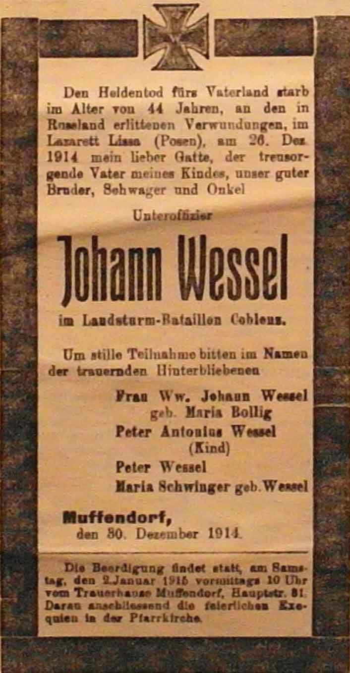 Anzeige in der Deutschen Reichs-Zeitung vom 31. Dezember 1914