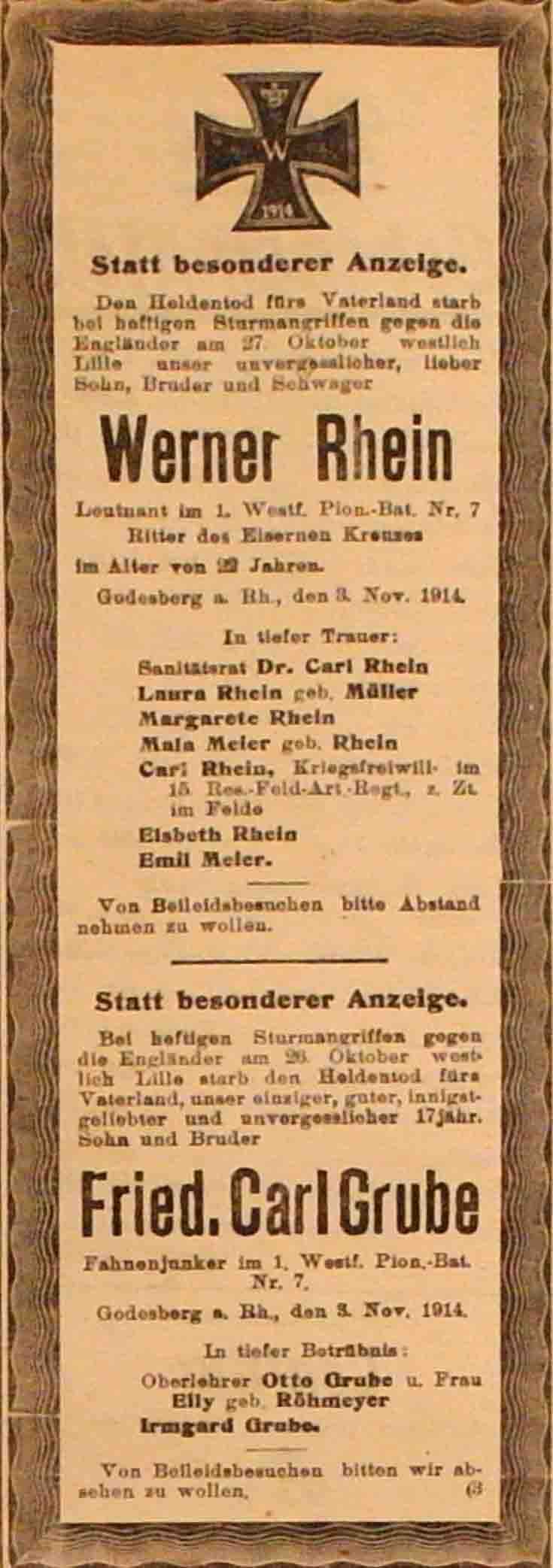 Anzeige im General-Anzeiger vom 4. November 1914