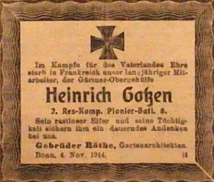 Anzeige im General-Anzeiger vom 5. November 1914