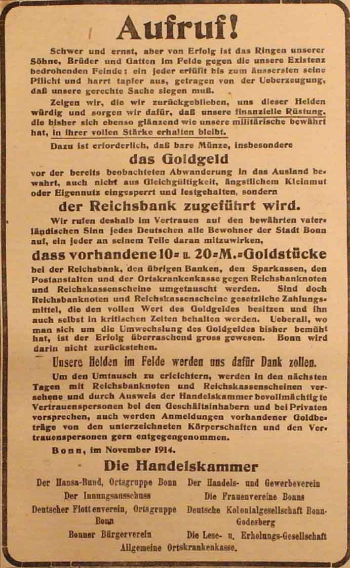Anzeige in der Deutschen Reichs-Zeitung vom 8. November 1914
