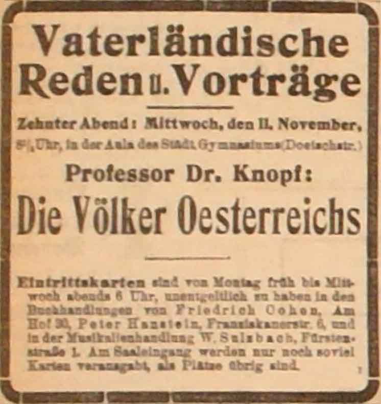 Anzeige im General-Anzeiger vom 8. November 1914