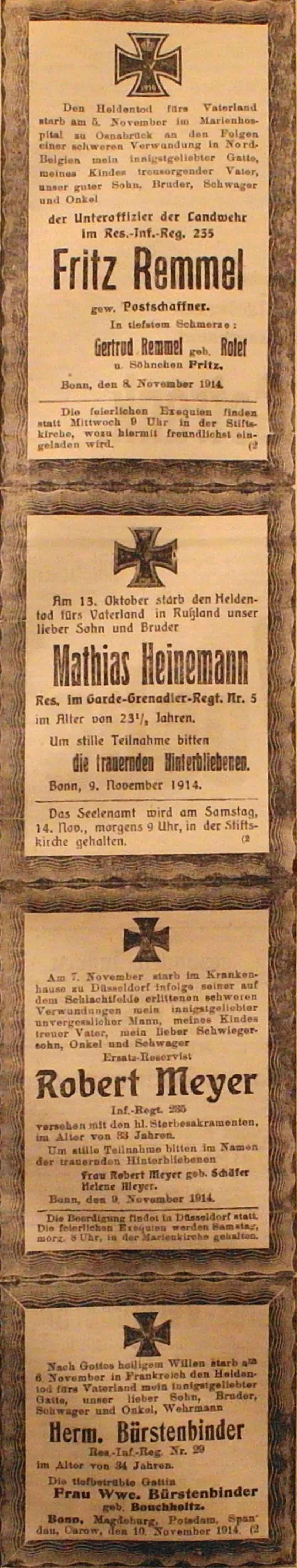 Anzeigen im General-Anzeiger vom 10. November 1914