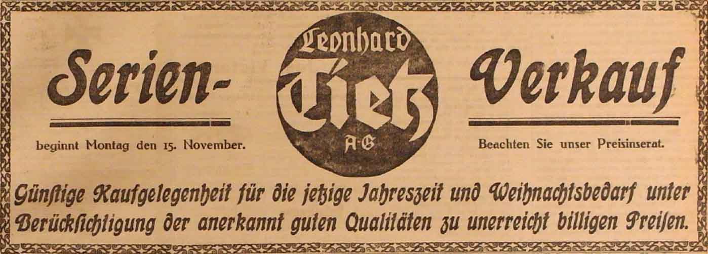 Anzeige im General-Anzeiger vom 12. November 1914
