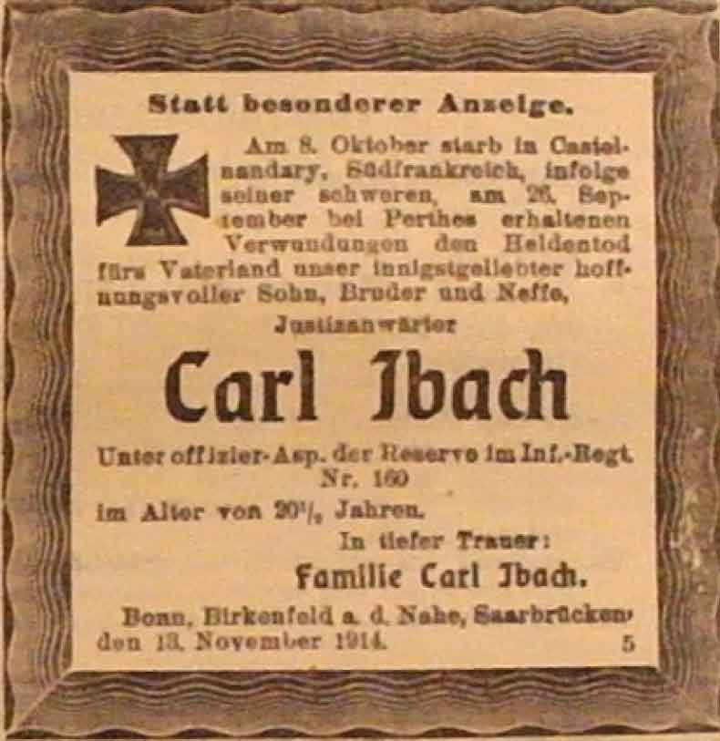 Anzeige im General-Anzeiger vom 13. November 1914