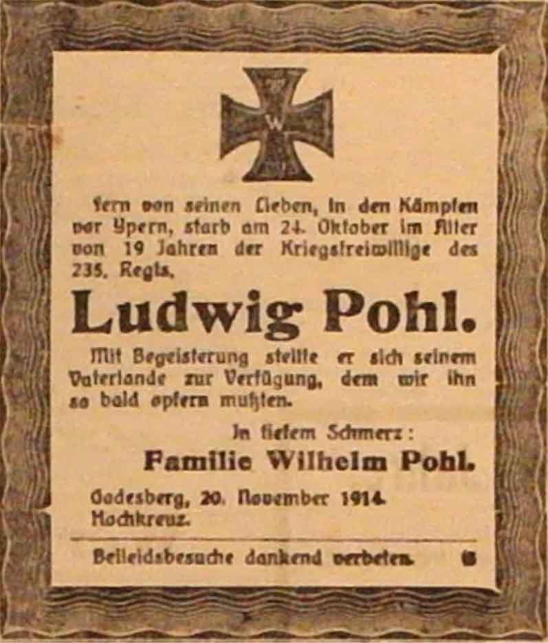 Anzeige im General-Anzeiger vom 20. November 1914
