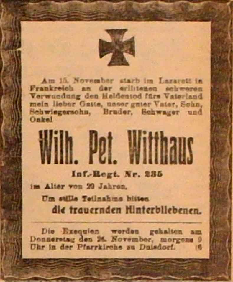 Anzeige im General-Anzeiger vom 21. November 1914