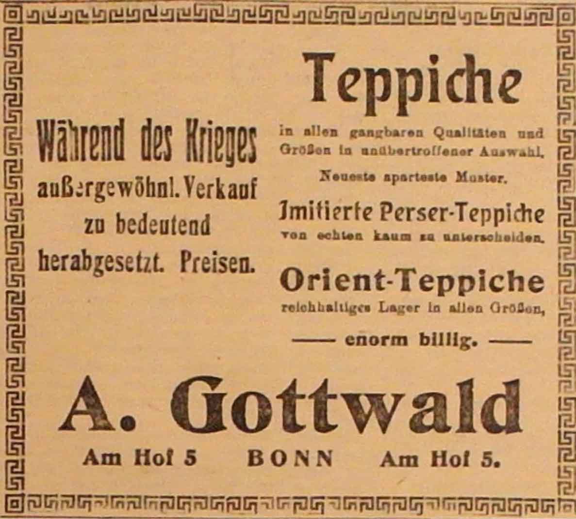Anzeige im General-Anzeiger vom 22. November 1914