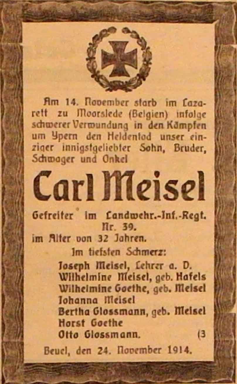 Anzeige im General-Anzeiger vom 25. November 1914