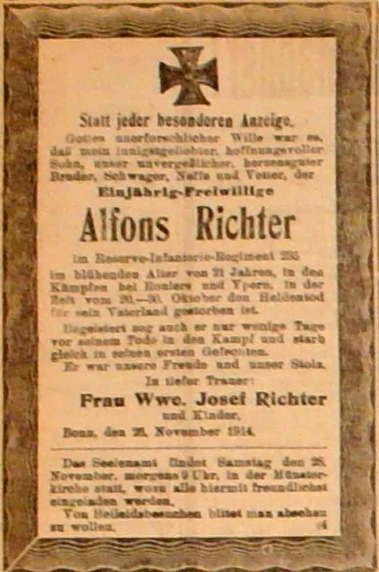 Anzeige im General-Anzeiger vom 26. November 1914