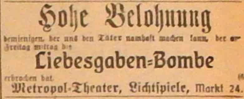 Anzeige im General-Anzeiger vom 28. November 1914