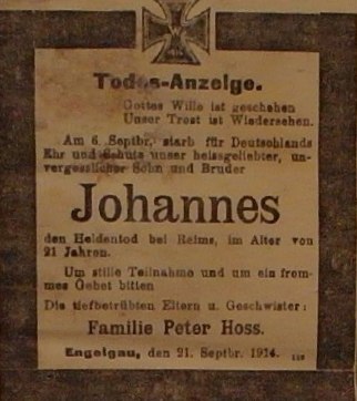 Anzeige in der Deutschen Reichs-Zeitung vom 1. Oktober 1914