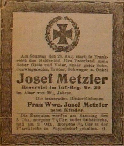 Anzeige im General-Anzeiger vom 1. Oktober 1914