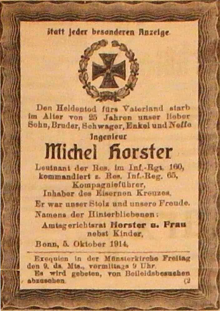 Anzeige im General-Anzeiger vom 6. Oktober 1914