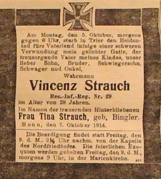 Anzeige in der Deutschen Reichs-Zeitung vom 8. Oktober 1914