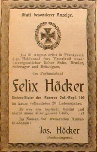 Anzeige im General-Anzeiger vom 12. Oktober 1914