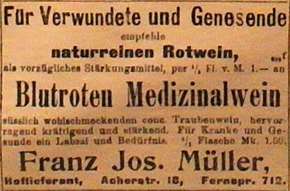 Anzeige in der Deutschen Reichs-Zeitung vom 17. Oktober 1914