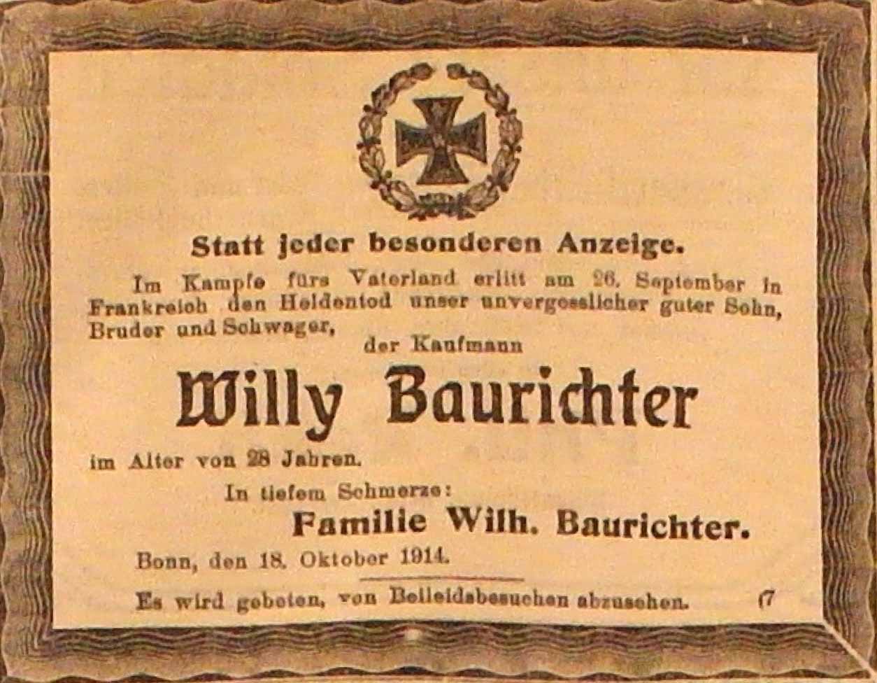 Anzeige im General-Anzeiger vom 18. Oktober 1914