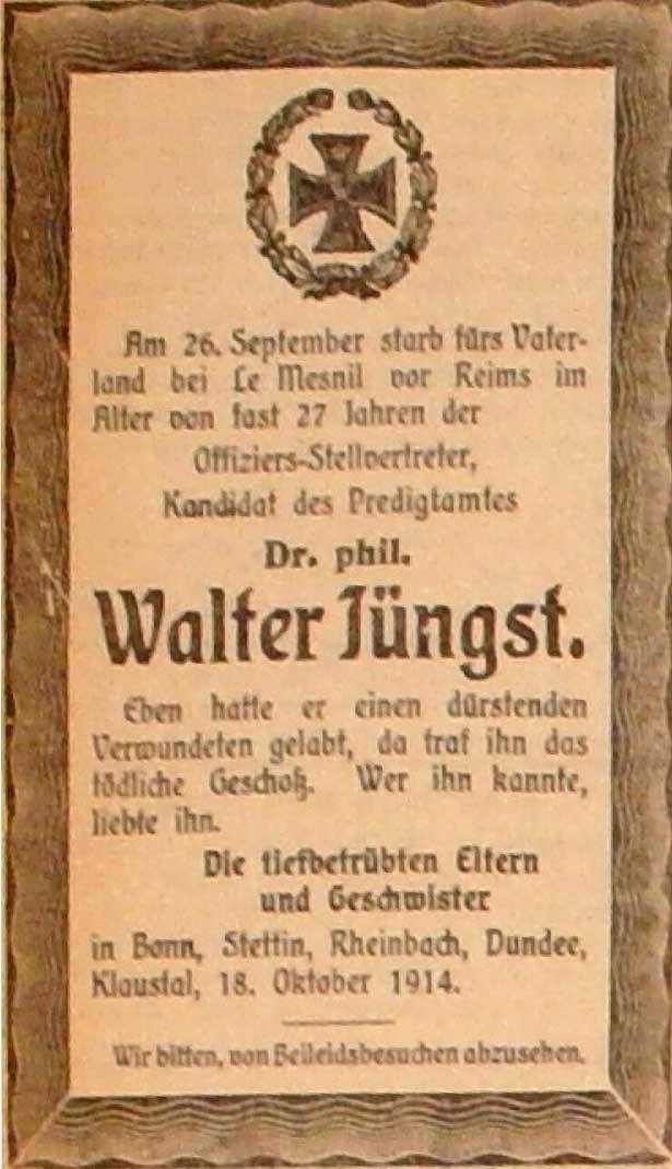 Anzeige im General-Anzeiger vom 20. Oktober 191410