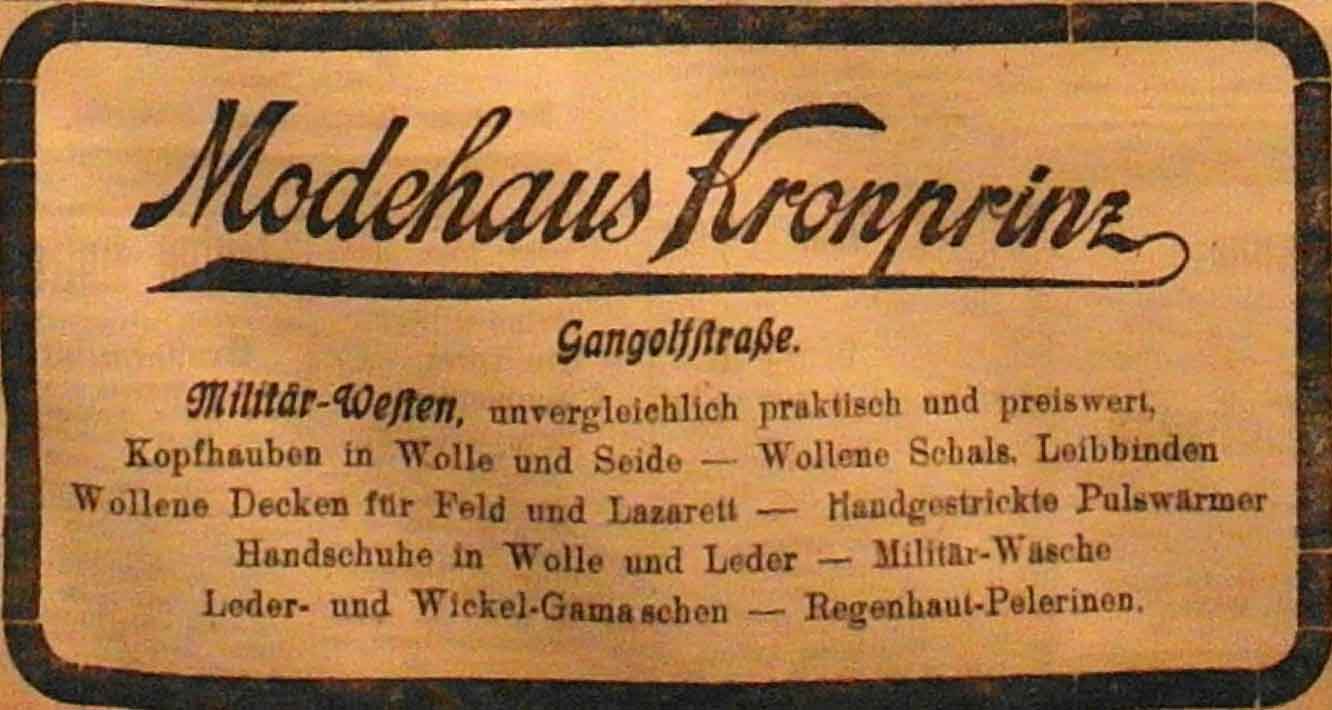 Anzeige im General-Anzeiger vom 21. Oktober 1914
