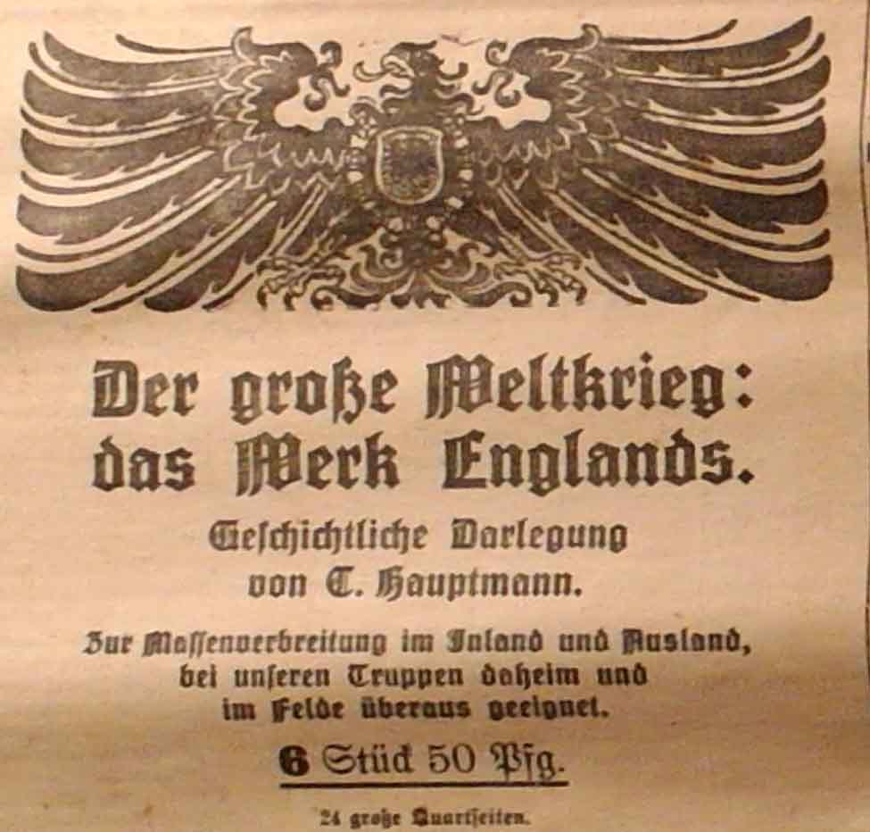 Anzeige in der Deutschen Reichs-Zeitung vom 25. Oktober 1914