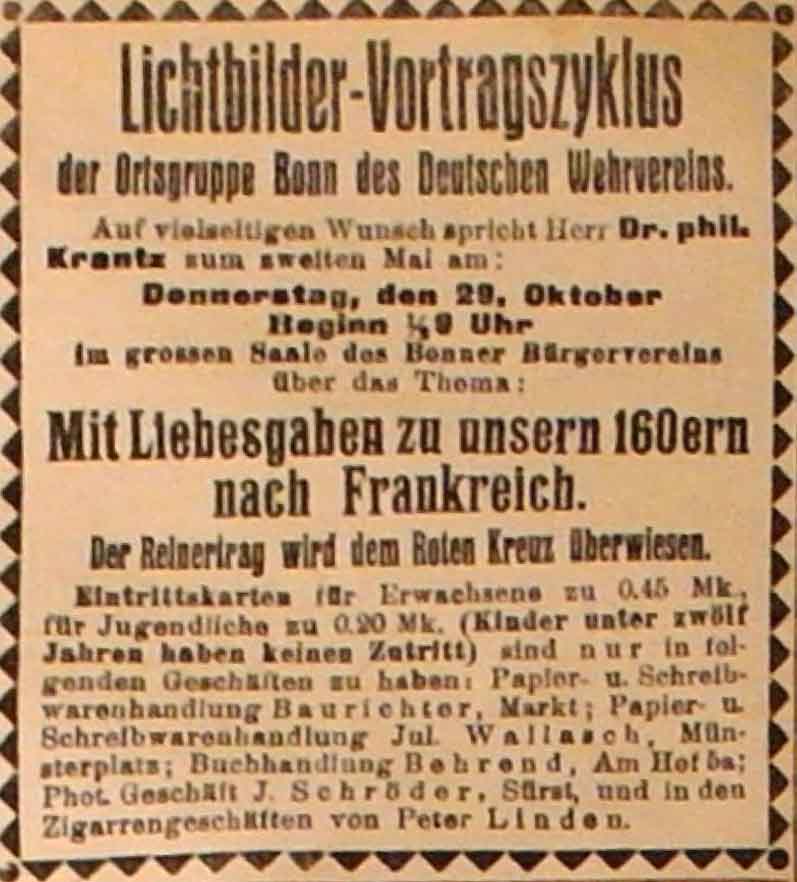 Anzeige in der Deutschen Reichs-Zeitung vom 27. Oktober 1914