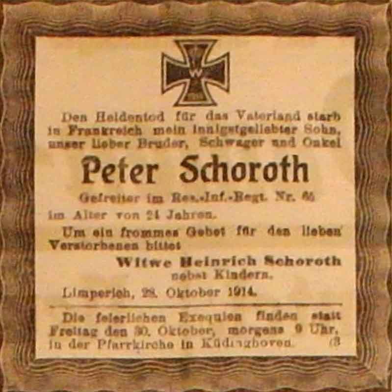 Anzeige im General-Anzeiger vom 28. Oktober 1914